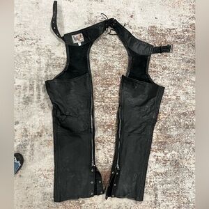 Real Leather black motorcycle chaps zippers Leather Wear Brand XL